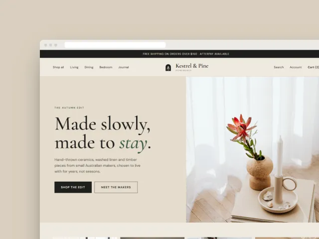 Kestrel & Pine: Shopify store for a homewares label