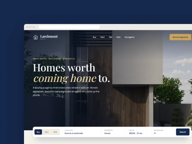 Larchmont Realty: Property website with an agent CRM